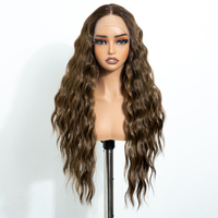 Perruque synthétique ondulée 13*4 en dentelle pré-coupée, fibre haute température, bande antidérapante, élastique réglable, pré-épilée, vente en gros