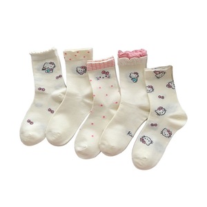 Chaussettes mi-mollet pour femmes KT Cat Cartoon, dentelle japonaise douce, fines, blanches, chaussettes d'été - Product Image 1