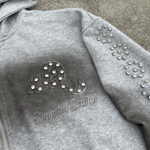 เสื้อฮู้ดซิปเฟรนช์เทอร์รี่สไตล์วินเทจ ลุค Dirty Washed สำหรับผู้ชาย ปักลายตามสั่ง ผ้าคอตตอนหนานุ่ม ทรงโอเวอร์ไซส์ - Product Image 3