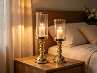 Porte-bougie Hurricane, élégant chandelier à tige haute, bougie pilier en option, taille et finition personnalisables pour table de mariage et décoration intérieure