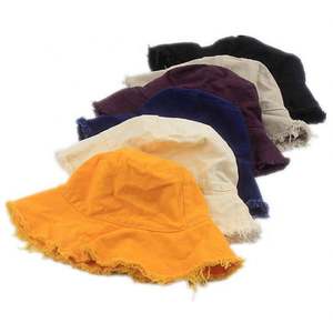 Sombrero de cubo plegable de algodón lavado de color liso para mujer, con borde deshilachado, ideal para verano, uso diario, fiestas, pesca y protección solar. Venta al por mayor. - Product Image 2