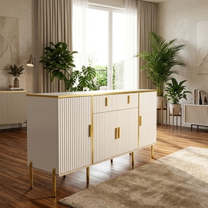 <span class=keywords><strong>Buffet</strong></span> latéral cannelé <span class=keywords><strong>blanc</strong></span> avec pieds <span class=keywords><strong>et</strong></span> poignées dorés, meuble de rangement d'entrée, console avec tiroirs pour salon <span class=keywords><strong>et</strong></span> rangement domestique - Product Image 6