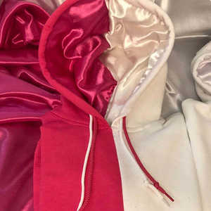 Wholesale <b>French</b> Terry Pullover Color Block Unisex Custom 2 Tone Sweatshirts Silk Hooded Satin Lined Hoodie - Product Image 4