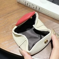 Porte-monnaie portable en cuir de vachette pleine fleur, motif color-block, en forme de cœur, mini pochette de rangement pour bijoux