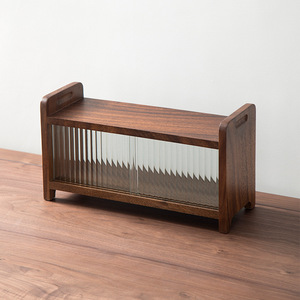 <b>Walnut</b> Wood Desktop Storage <b>Cabinet</b> 40x14x22cm Japanese Style Tea Set Organizer Living Room <b>Cabinet</b> - Product Image 4