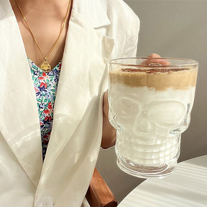 卸売りトレンドのスカルヘッド500ml鉛フリーガラス重壁ウイスキービールコーヒーグラスカップマグハンドル付き - Product Image 4