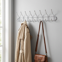Porte-crochets mural double rangée en acier au carbone argenté électrolytique, 7 crochets, organisateurs muraux