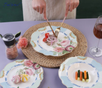 Assiette à dessert en céramique New Bone China Vintage de 8 pouces avec mini assiettes pour gâteau et thé Ensemble de buffet pour la maison et le café