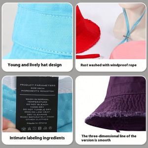 Chapeaux Bob d'été pour Femme à Bords Effilochés, en Coton Délavé, avec Cordon, Logo Personnalisé, pour l'Extérieur, Vente en Gros - Product Image 6