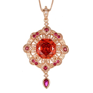 Fashion Eco-friendly <b>Copper</b> Jewelry Retro Rose Cut Red Cubic Zirconia Pendant Necklace for Female Daily & Party Wear Bulk Supply - Product Image 1