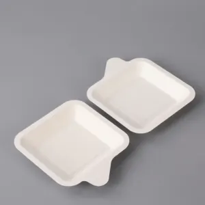 Placas descartáveis de fibra de bagaço de cana-de-açúcar branco de 4 polegadas para festas, papel pequeno para salada de salada de aperitivo para eventos