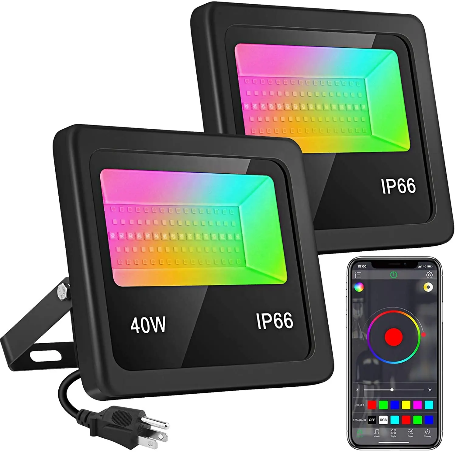 Wason 16 Million Colors 40W APP Flood Lights RGBCW Smart Timing And Music Sync Floodlights 20 Modes Wall Washer Stage Light