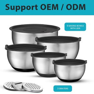 Ensemble de 5 bols en acier inoxydable personnalisés pour la vente en gros, avec râpe, pour salades et préparations culinaires - Product Image 4