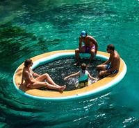 Grand hamac flottant gonflable pour l'eau, île de détente ronde pour piscine avec centre en maille et porte-gobelets pour lac, plage, yacht