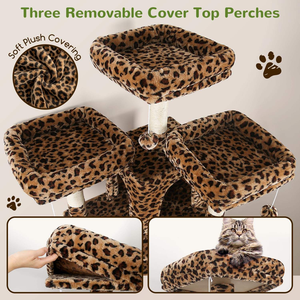 Lussuoso Albero per Gatti a Più Livelli con Stampa Leopardata per Gatti di Taglia Grande, Torre per Gatti Alta 75 Pollici con Cucce e Cesti Sospesi - Product Image 5
