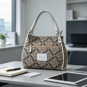 Retro Logo Print Ladies Tote <b>Bag</b> Multi Pocket Shoulder Handbag Suitable <b>For</b> <b>Office</b> And Travel - Product Image 3