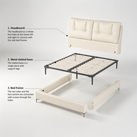 Lit moderne en cuir rembourré avec rangement, taille King/Queen, confortable, structure en bois assemblée en fer pour chambre à coucher