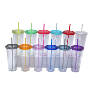 Shang Kou Ai Plastic Straw Cups 24oz Reusable Transparent Cold Drink Cups Party Use - Product Image 1