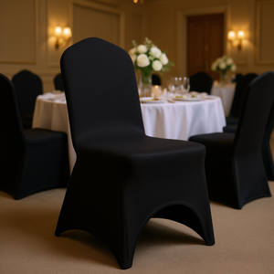 Black Polyester Spandex <b>Stretch</b> Chair Slipcover Arched Front Wedding Party Dining Banquet Cover - Product Image 2