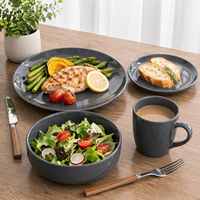 Service de table en grès gris foncé minimaliste Guangda, 16 pièces |   Assiettes, bols, tasses |   Compatible micro-ondes et lave-vaisselle, résistant à la chaleur