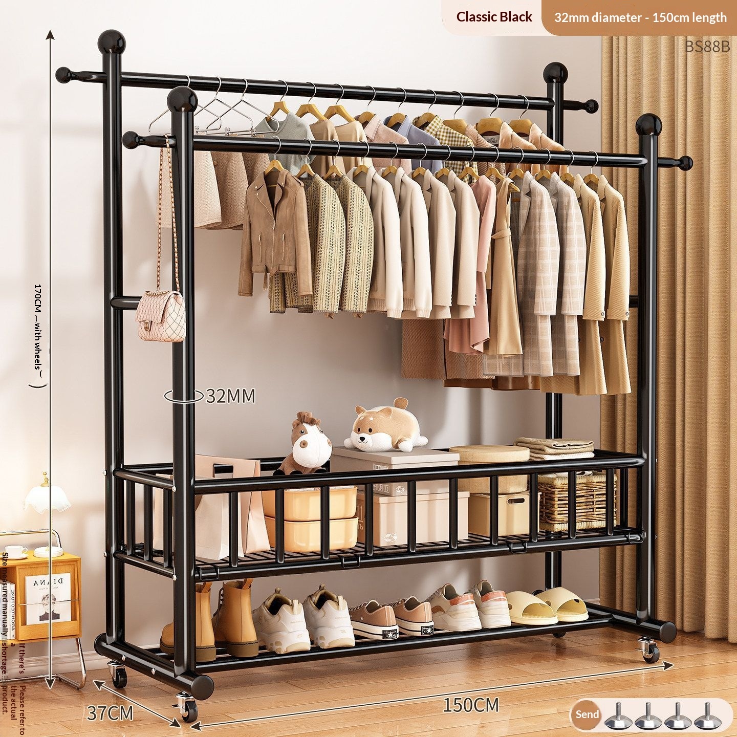 clothes hanger-32-tube double-bar-150 cm-black