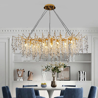 Lustre moderne en cristal K9 blanc chaud de luxe avec pampilles en forme de goutte de pluie dorée, luminaire suspendu en forme de branche d'arbre moderne pour salon et salle à manger