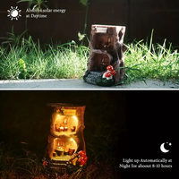 Maison de fée à motifs d'animaux illuminée en résine, ornement de cottage miniature, souche d'arbre d'affichage intérieure à énergie solaire