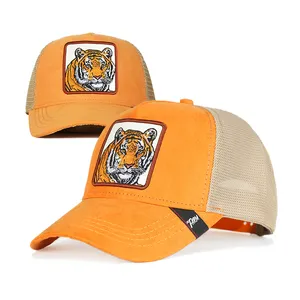 Wholesale 5 Panel caps Suede Trucker Cap Custom Premium Gorras Animal caps Tiger Embroidery Pattern For Sports