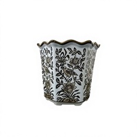 Pot de fleurs en porcelaine peint à la main, motif oiseaux et fleurs marron, écologique, pour usage intérieur/extérieur, décoration de jardin, bonsaï, fleurs