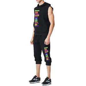 China Manufacturer Chenille embroidery patch Mens sleeveless Hoodie Outdoor Tracksuit hoodies and sweat pants set