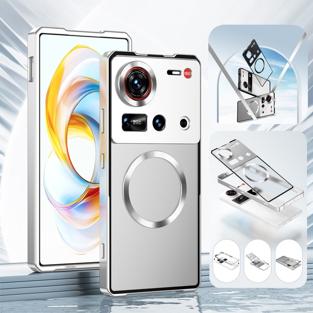 Magnetic Hybrid Metal Bumper Frame Case for ZTE nubia Z70S Ultra / Z70 Ultra Clear Frosted PC Back Shockproof Cover