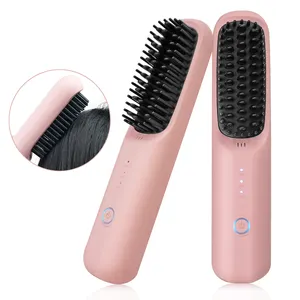 Portable Usb Cordless Hair Straightener Brush Hot Air Mini Electric Hair Straightener Comb