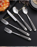 Ensemble de couverts en acier inoxydable avec manche en céramique à motif ondulé noir et blanc, couteau à steak, fourchette, cuillère, pour la maison, l'hôtel, la table