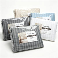 Ensemble de literie en microfibre douce avec logo personnalisé, rayures en satin de 1 cm, blanc, ensemble de linge de lit d'hôtel, 4 pièces, ensemble de draps