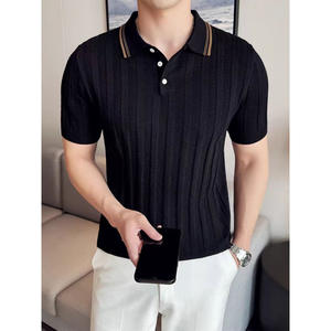 Chemise sans manches pour homme, style estival, luxe léger, jacquard rayé, coupe ajustée, style preppy, col roulé - Product Image 5
