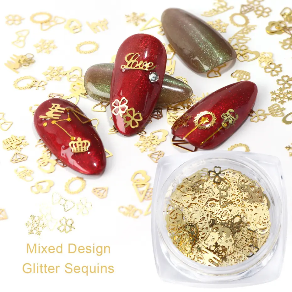 Gold Charm Nail Stickers Luxo 3D Abóbora Halloween Metal Nail Sticker Lantejoulas Glitter DIY Mixed Buy Nail Art Stickers