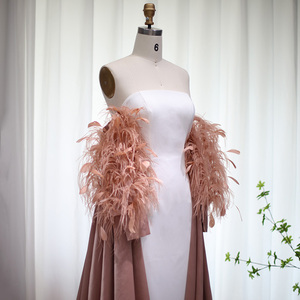 Jancember LSCZ74 New Design Contrast Color Off the Shoulder Strapless Feather Evening Gown Dress - Product Image 3