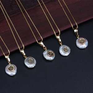 Collar de Ojos Turcos Chapado en Oro de 18K al por Mayor, Colgante Redondo Irregular con Circonitas, Collar de Perlas Blancas Auténticas, Joyería de Moda - Product Image 2