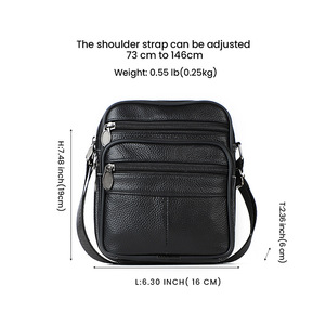 Genuine <b>Leather</b> Men's Shoulder <b>Bag</b> Vertical Crossbody Zipper Closure Solid Color Business Commuting <b>Bag</b> - Product Image 4