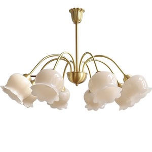 Suspension LED en cuivre massif, blanc chaud, hauteur réglable, intensité variable, style rétro français crème pour salon, chambre à coucher, salle à manger - Product Image 2