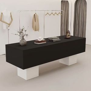 Mostrador de Recepción Minimalista Blanco con Estantes Abiertos y Patas Negras para Uso Comercial en Centros Comerciales - Product Image 2