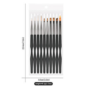 Профессиональные инструменты для маникюра 10 шт. различных размеров УФ акриловый гель для ногтей Набор для рисования наконечник лак дизайн нейлон плоский черный - Product Image 5