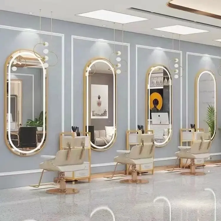 led stying mirror beauty salon furniture full length salon mirror station gold mirror