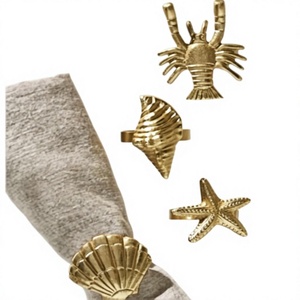 Juego de Anillos para Servilletas de Latón con Diseño de Conchas Marinas, Estrellas de Mar y Cangrejos, Decoración de Mesa Mediterránea, Vajilla para Fiestas, 5 cm, Diseño Duradero, Regalos Ecológicos - Product Image 1