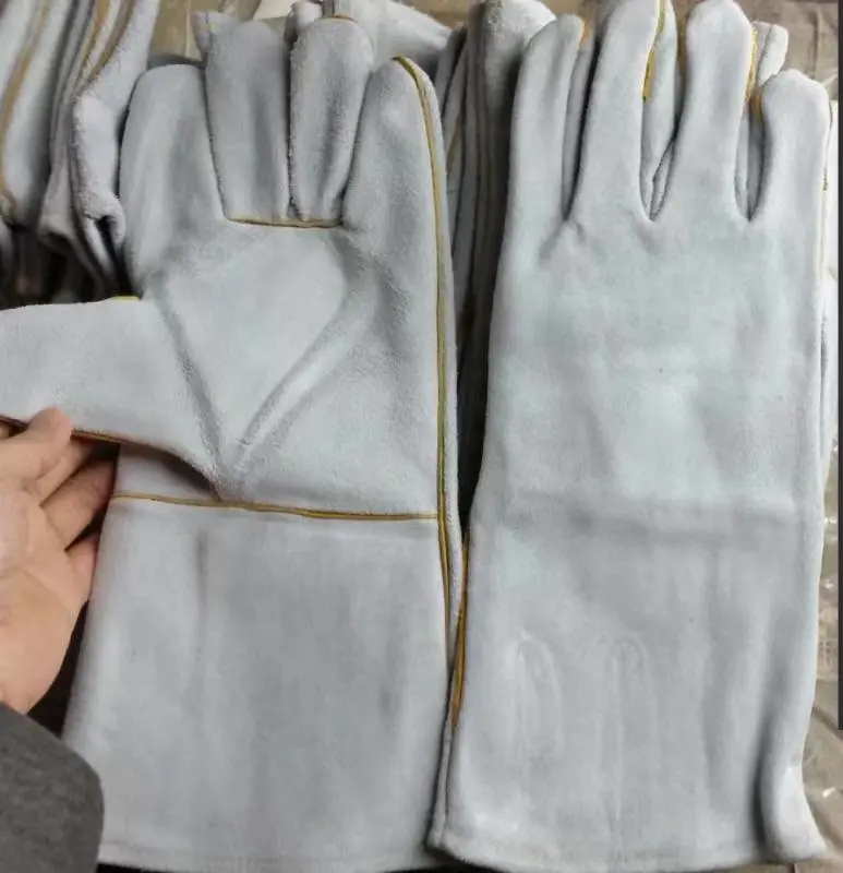 Guantes de soldador de soldadura blanca de arco de cuero de vaca con forro largo de trabajo de seguridad de mano industrial resistente al calor