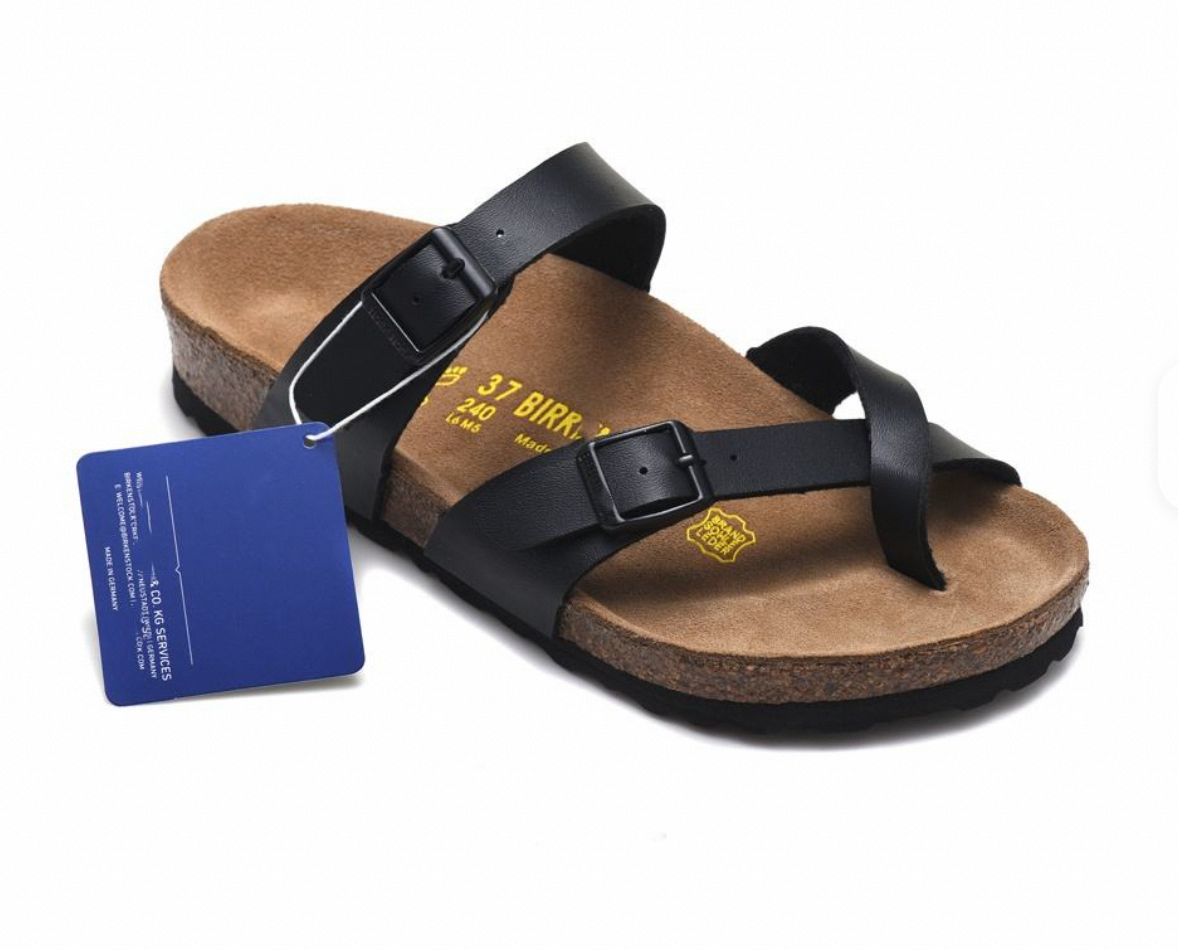 Для Birkenstock мужские женские летние шлепанцы с пробковой подошвой с тремя двубортными кожаными дизайнами противоскользящие