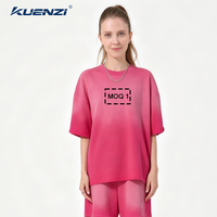 T-shirt femme Kuenzi dégradé 350 GSM, 89 % coton 11 % polyester, lavage vintage, effet vieilli, épaules tombantes, style streetwear