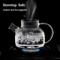Théière courte et robuste en verre borosilicate transparent avec infuseur, couvercle en acier inoxydable, poignée ergonomique, bec anti-goutte, écologique, pour thé aux fruits