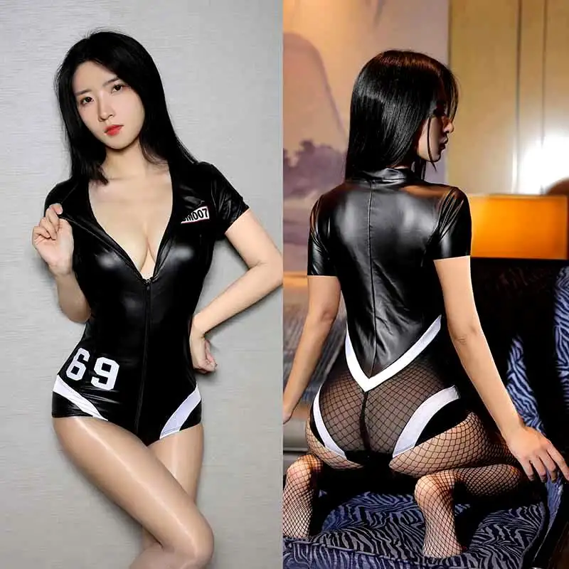 Moglovers xe máy quần áo da Catsuit sexy quần short bodysuits đối với phụ nữ lưới đen jumpsuits