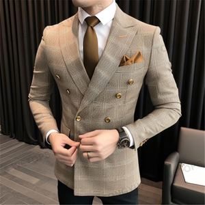Pabrik pakaian di Cina pria berkancing dua baris setelan pria kotak-kotak bisnis Formal pesta klasik <span class=keywords><strong>Blazer</strong></span> - Product Image 3